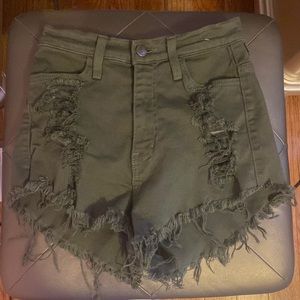 Green jean shorts